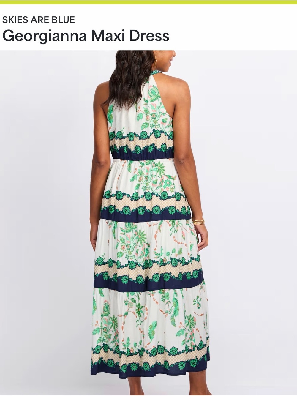 Skies Are Blue White, Green & Navy Floral Halter Maxi Dress - Picture 2 of 12